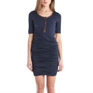 A.L.C. Snakeskin Navy Blue Rouched Dress Snakeskin Detail Medium